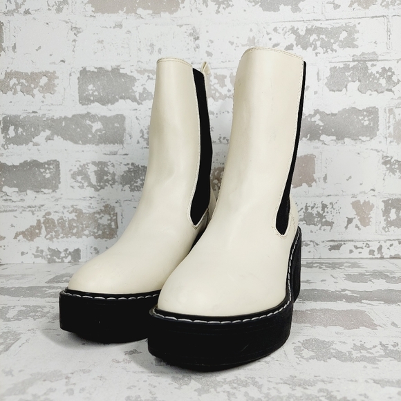 NEW Nine West Doleas 3 White Black Chunky Ankle Boots i258 - Picture 3 of 15